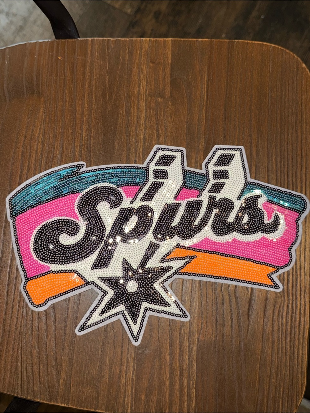 San Antonio Spurs Sequin Patch - Bright Pink, Teal & Orange